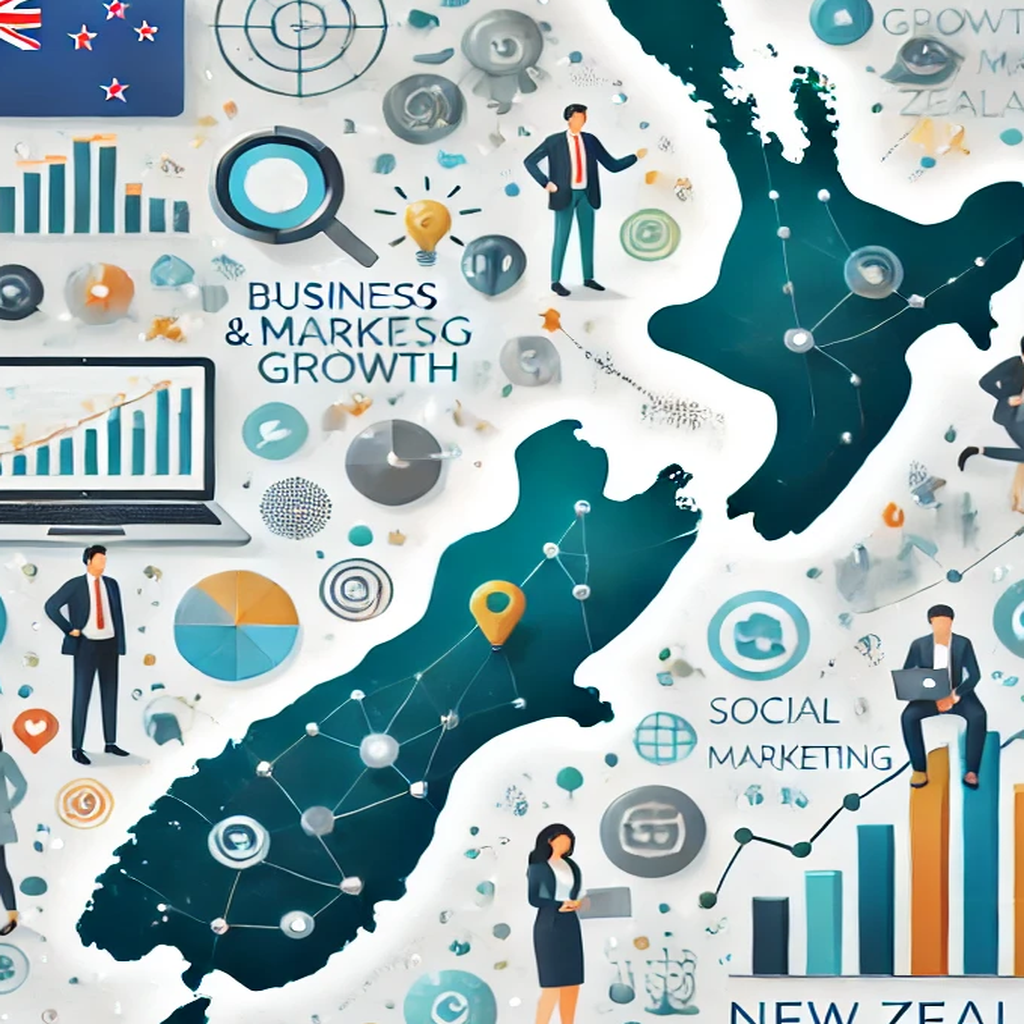 Illustration of New Zealand showing how to grow your small business in New Zealand Map showing how to grow your small business in New Zealand